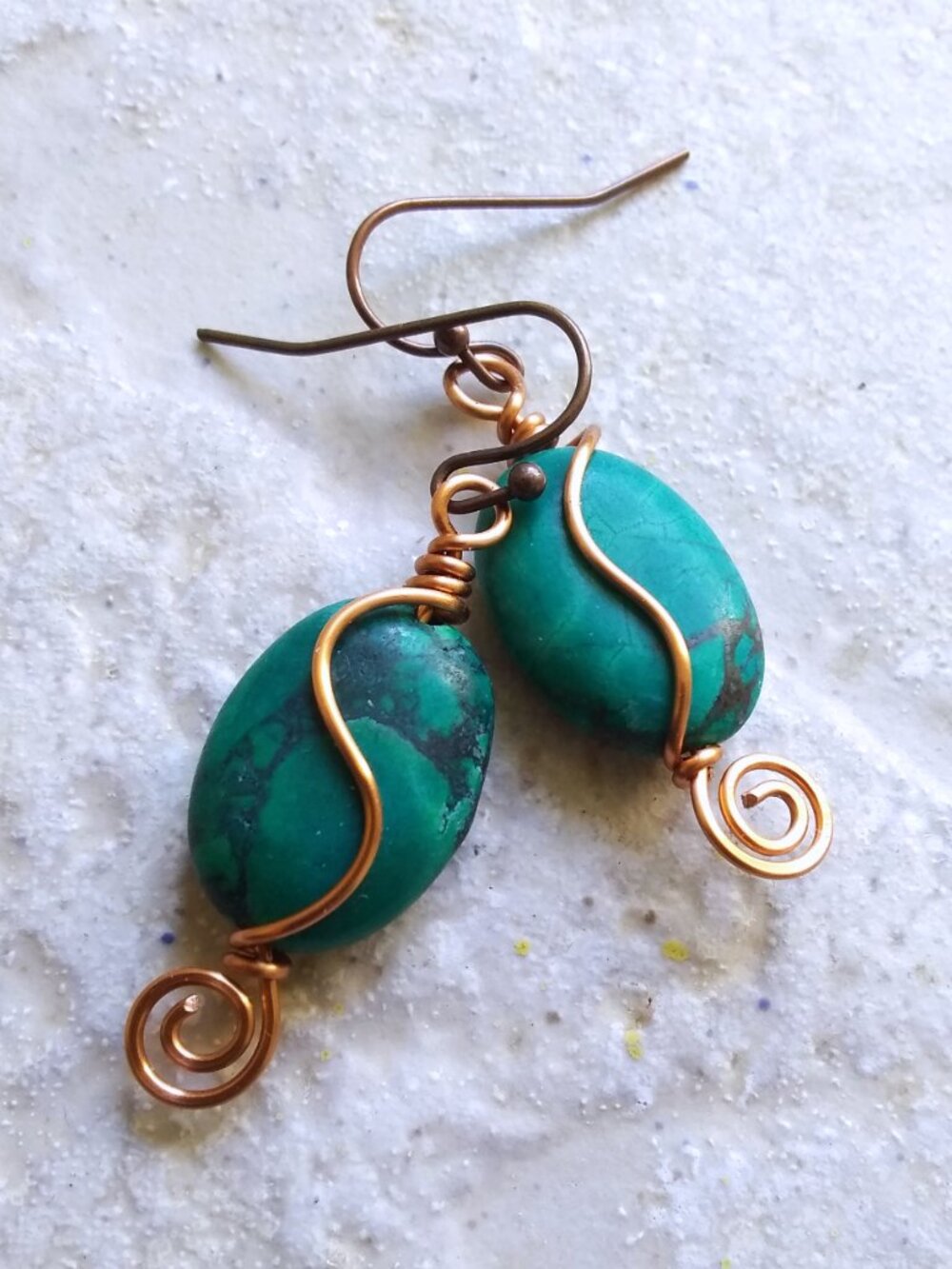 Handmade! Wire Wrapped Chrysacolla Earrings - Rustic yet Feminine - Southwestern